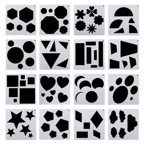 PATIKIL 16Pack Geometry Painting Stencils Paint Stencils Colorful