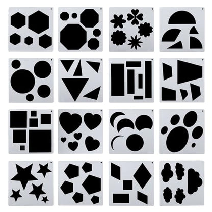 PATIKIL 16Pack Geometry Painting Stencils Paint Stencils Colorful