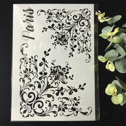 TIAMECH A4 Reusable Flower Edge Frame Stencil for Painting - style: Flower Edge