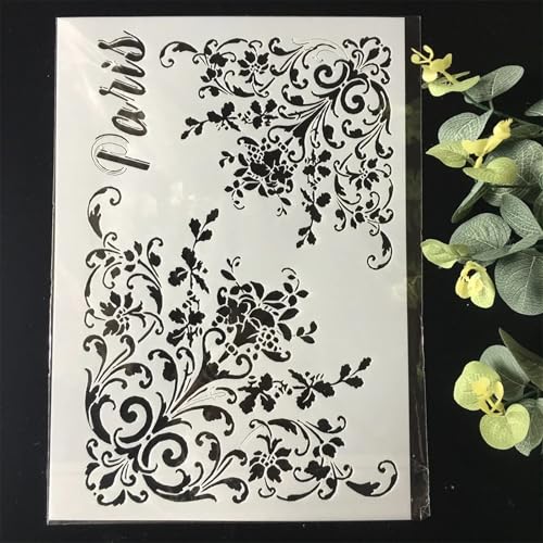 TIAMECH A4 Reusable Flower Edge Frame Stencil for Painting - style: Flower Edge