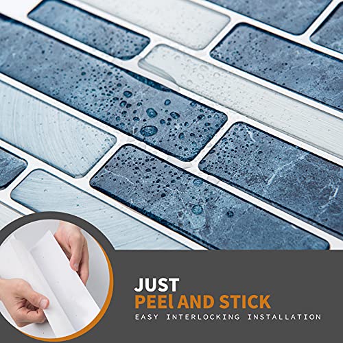 WOWSTAR 10-Sheet Peel and Stick Backsplash Tile for Kitchen Wall, Back Splash Stick On Tiles for Kitchen (12"x12", Dark Blue) - color: Dark Blue