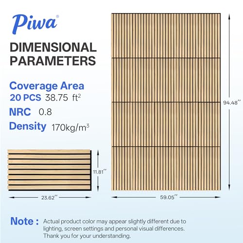 PIWA Acoustic Wood Slat Wall Panels, 20 Pack 23.6"x11.8" Oak - color: Oak, size: 24x12" 20pcs