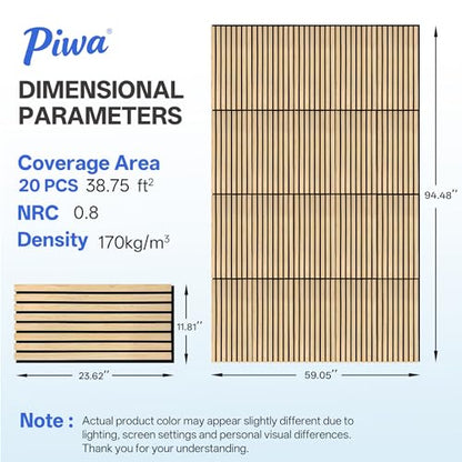 PIWA Acoustic Wood Slat Wall Panels, 20 Pack 23.6"x11.8" Oak - color: Oak, size: 24x12" 20pcs