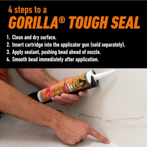 Gorilla 100% Silicone Caulk, Kitchen & Bath Sealant, 10oz Cartridge, Clear - color: Clear, size: 10 Ounce
