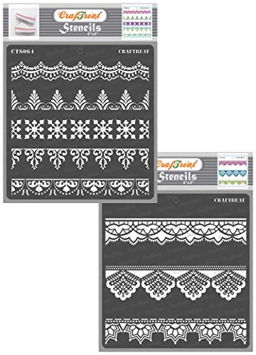 CrafTreat Reusable Ornate Border Lace Stencils for Painting on Wood, Canvas, Paper, Fabric, Floor, Wall and Tile - Ornate Borders and Lace - 2 Pcs - 6x6 Inches Each - DIY Art and Craft Stencils - style: Ornate and Lace Border