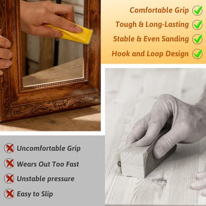 180 PCS Mini Detail Sanding Kit, 80-1000 Grit Sandpaper with Finger Sanding Blocks for Small Areas and Corners, Ideal for Woodworking, Furniture Repair, Crafts and DIY