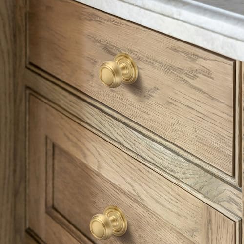 2 Pack Matt Brushed Gold Solid Brass Kitchen Cabinet Knobs,Drawer Pulls, 1.18 Inch 30mm Diameter, Modern Furniture Handles for Cupboard Wardrobe(Antique) - style: Brushed Gold