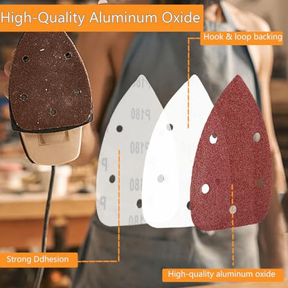 25PCS Mouse Sander Sandpaper with 2pcs Foam Sanding Pads for Mouse Sander 140mm*90mm 5 Holes Mouse Detail Sander Sandpaper 40-240 Grits - size: mouse sanderpaper with Interface Pad