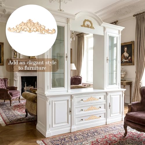 5 Pcs Wood Appliques Onlays for Furniture, Decorative Wooden Carved Unpainted Decals Wood Flowers Trim Embellishments for Bed Door Cabinet Wardrobe Wall Cupboard(Delicate Style)