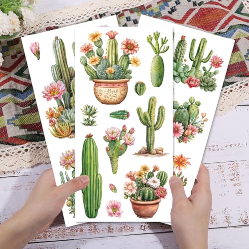 GLOBLELAND 3 Sheets Cactus Rub on Transfer for Furniture 6×12 inch - style: Cactus