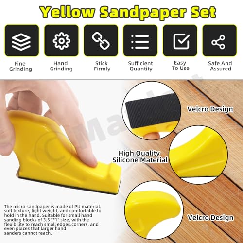 101Pcs Micro Sander Kit Includes Sand Paper 80 120 180 240 400 Grit and Detail Handle Sanding Tools, 3.5”x 1”Mini Detail Sander Hook and Loop Sandpaper for Wood Projects Crafts
