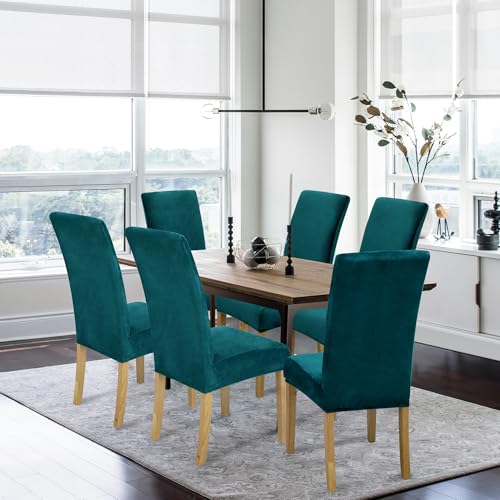 Velvet Dining Chair Covers,Dining Room Chair Covers Set of 6 - color: Velvet Green, size: 6