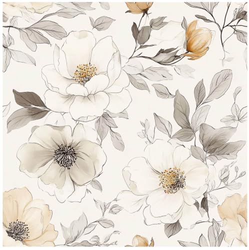 Vintage Floral Peel and Stick Wallpaper, Neutral Botanical Wallpaper - size: 17.7" x 118"