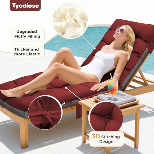 Outdoor Lounge Chair Cushion, Waterproof Replacement Chaise Lounge Cushions for Outdoor Furniture Thickened 71 x 22 x 4.7 Inches Non-Slip Patio Pool Lounge Chair Cushions with Ties (Red) - color: Red