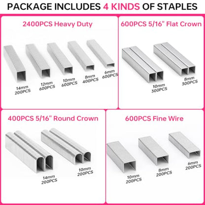 Heavy Duty Upholstery Staple Gun with 4000 Staples - color: Pink