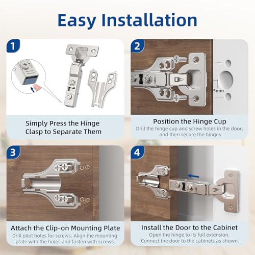 Chibery 20 Pack 1/4" Partial Overlay Soft Close Concealed Hinge for Face Frame ＆ Frameless Door, 3D Adjustment, Clip-on Plate, Slow Self Closing Hidden Satin Nickel, 105° Stainless Steel Hinges, 3/8" - size: Partial Overlay