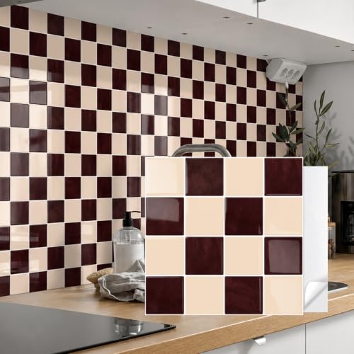 10 Sheets Upgraded Thicker Design Tile Peel and Stick Backsplash - color: Vintage Red