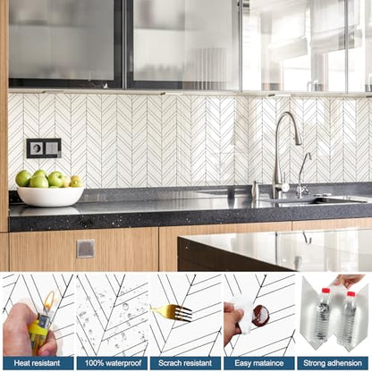 Yipscazo 10-Sheet Herringbone Backsplash Peel and Stick Tile, Polished White PVC Stick on Backsplash for Kitchen, Waterproof Self Adhesive Wall Tile for Bathroom - color: Polished White