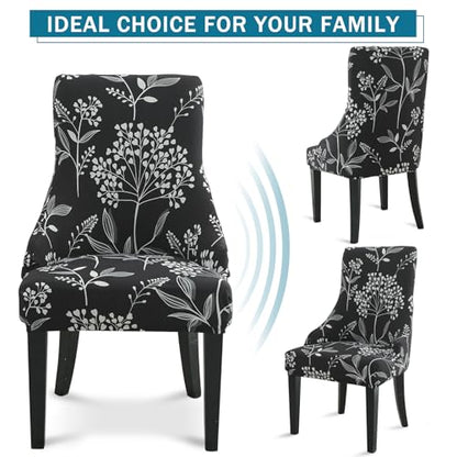 Liykimt Stretch Wingback Side Chair Slipcover-Accent Chair Cover Slipcover with Arm,Washable Upholstered Arm Dining Chair with Nailed Trim Protector for Dining Living Room - color: Black/Leaves