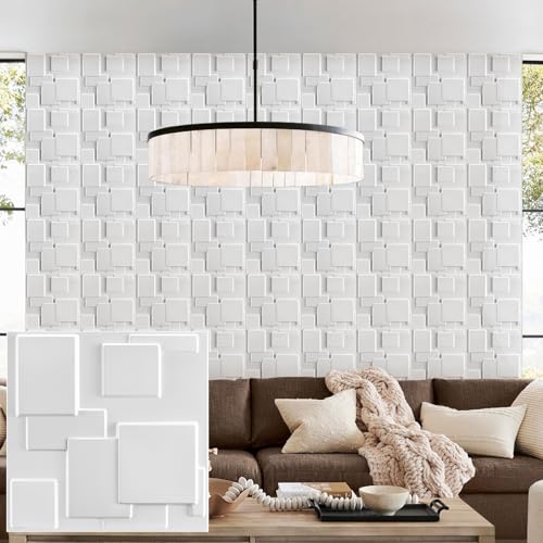 Heikki 30 Pack 3D Wall Panel for Interior Wall Décor, PVC Flower Textured Wall Panels for Living Room Bedroom Hotel Office, 11.8"x11.8", Double-Sided Tape (White-YJ) - color: White-YJ