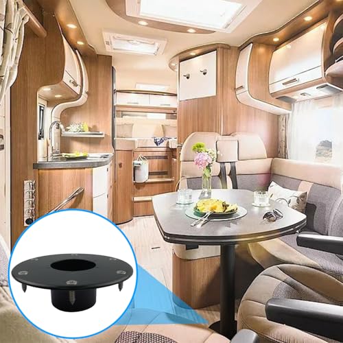 1 Pack Black RV Table Base Mount Aluminum Camper Table Base Mount with 6 Mounting Holes Floor Mounting Base Includes Mounting Screws - color: 1pack