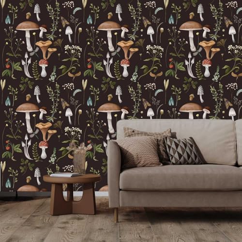 BaoHArtHome Mushroom Peel and Stick Wallpaper 17.7 x 9.8 ft