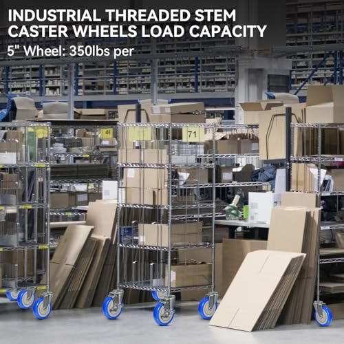 5'' Stem Caster Wheels, Heavy Duty Casters Set of 4, Replacement Shopping Cart Wheels for Cart, Industrial Polyurethane Casters Load 1400lbs (4 Swivel) - style: 5 inch Blue
