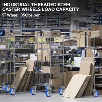 5'' Stem Caster Wheels, Heavy Duty Casters Set of 4, Replacement Shopping Cart Wheels for Cart, Industrial Polyurethane Casters Load 1400lbs (4 Swivel) - style: 5 inch Blue