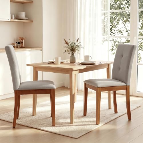 LSSBOUGHT Upholstered Kitchen & Dining Room Chairs with High Back, Linen Fabric Armless Dining Chairs with Solid Wood Legs for Dining Room and Kitchen(Set of 2,Gray) - color: Grey, size: Set of 2