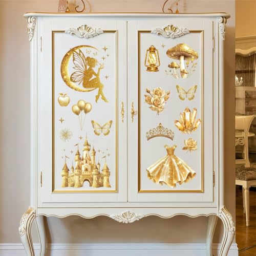 Peacoblue Golden Fairy Tale Rub On Transfers for Furniture Craft 6"x12" - style: Golden Fairy Tale