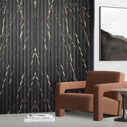 OUZUGIE WPC Acoustic Slat Wall Paneling, 8-Pack 96 x 6 Inches - color: Black marble, size: (Low)96“ x 6"