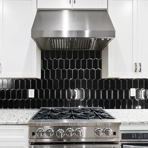 Art3d Hexagon Tile Peel and Stick Backsplash, 10-Pack, 12 x 12 Inch, Black - color: Black, size: 12 x 12 Inch