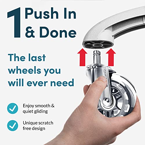 Lifelong Office Chair Wheels Replacement, Heavy Duty, Silver, 5-Pack - color: Silver, size: 3 Inch
