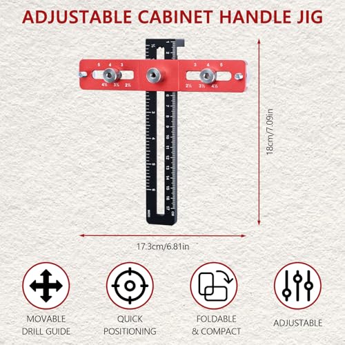 Cabinet Hardware Doweling Jig, Adjustable Cabinet Handle Template Tool, Cabinet Template Tool for Knobs, Handles and Pulls, Drill Guide Tools Kit for Woodworking Drawer Cabinet Installation