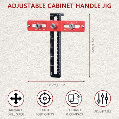 Cabinet Hardware Doweling Jig, Adjustable Cabinet Handle Template Tool, Cabinet Template Tool for Knobs, Handles and Pulls, Drill Guide Tools Kit for Woodworking Drawer Cabinet Installation