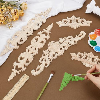 PH PandaHall 14pcs 4 Styles Wood Appliques and Onlays Carved Flower Decorative Wooden Furniture Embellishments Carving Decals DIY Carved Furniture Appliques for Bed Door Cabinet Wall Cupboard Wardrobe