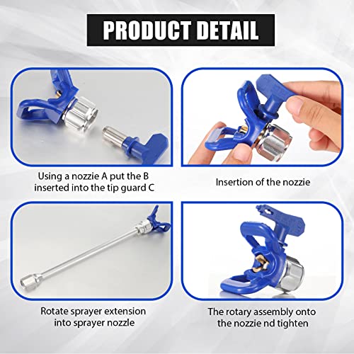 9 Pcs Airless Paint Sprayer Tips Reversible Spray Tip Airless Paint Sprayer Nozzle and Spray Gun Tip Extension with Red Guard Pole Rod and Tips (211,313,415,517,623) - size: 211,313,415,517,623