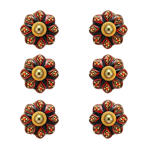 Cabinet Knobs - Boho Handmade Ceramic Dresser Pulls Kitchen Cupboard Wardrobe Handle Countryside Farmhouse Decor Furniture Hardware - Brown Dotted - Pack of 4 - color: Brown Dotted