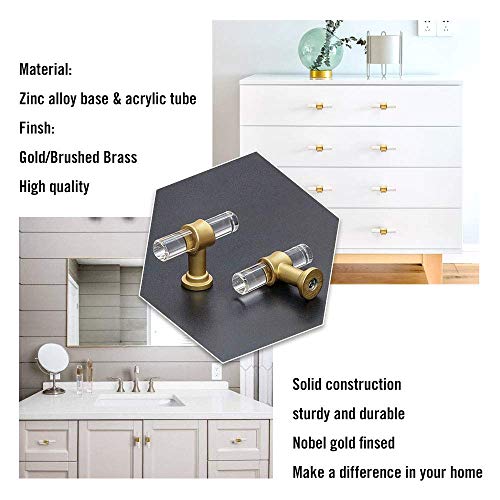 Goldenwarm 10 Pack Brushed Brass Cabinet Knobs Acrylic Drawer Knobs - LS9165GD Acrylic Pull Handles for Kitchen Cabinets Dresser Cupboard Hardware Pulls Handles - color: ‎Brass-acrylic