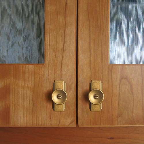 6 Pack Antique Brass Cabinet Knob with Backplate Retro Round Knob - color: Antique Brass, style: Stepped