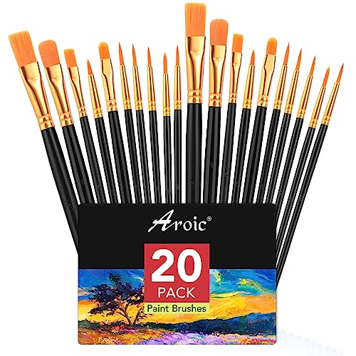 AROIC Acrylic Paint Brush Set, 2 Packs / 20 pcs Nylon Hair Brushes - size: 20pcs-black