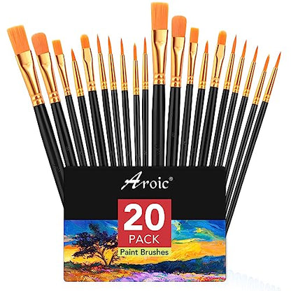 AROIC Acrylic Paint Brush Set, 2 Packs / 20 pcs Nylon Hair Brushes - size: 20pcs-black