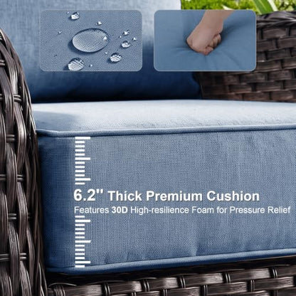 ZCUBED Luxury 6.2" Thick Outdoor Chair Cushions 2 Set - 22 x24 Inch 30D Sponge Filling Fade-Resistant Chair Cushion, Water Resistant & Removable Cover Patio Furniture Replacement Cushion,Baby Blue - color: Baby Blue, size: 22"x24" Extra Thick