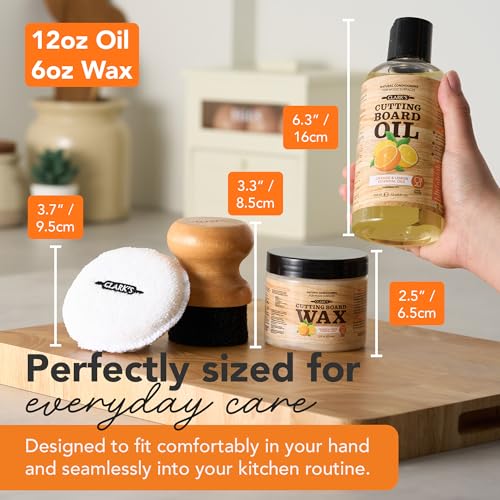 Clark’S Cutting Board Oil and Wax Kit – Includes Food Grade Mineral Oil (12oz), Finishing Wax (6oz), Applicator, & Buffing Pad to Clean and Protect Wood, Enriched with Natural Lemon & Orange Extract - style: Orange & Lemon Extracts
