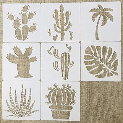 TIAMECH 8 Pcs Reusable Succulent Plants Cactus Stencils for Painting - style: 8Pcs Cactus