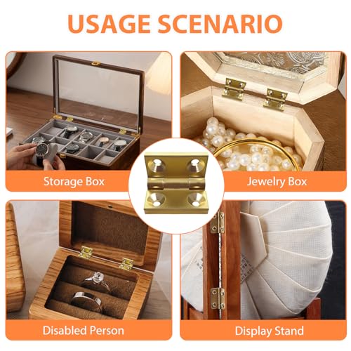 Small Brass Hinges, Mini Butt Hinges with Screws for Wood Jewelry Boxes