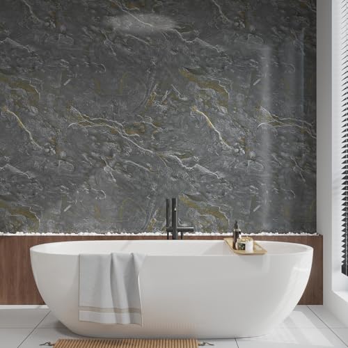 Gray Gold Marble Peel and Stick Wallpaper 48" x 394" - color: Grey gold, size: 48" x 394"