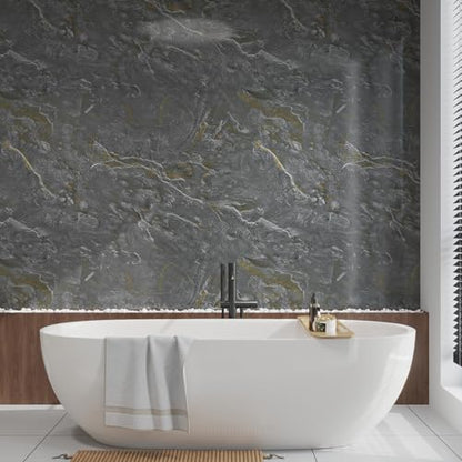 Gray Gold Marble Peel and Stick Wallpaper 48" x 394" - color: Grey gold, size: 48" x 394"