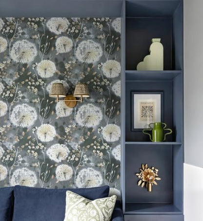 Nukofal Dandelion Wallpaper Peel and Stick Floral Wallpaper 16.9"x118.1" - color: Dark Gray, size: 16.9" x 118.1"