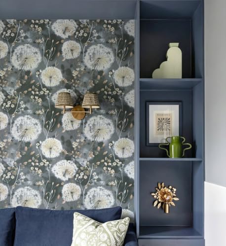 Nukofal Dandelion Wallpaper Peel and Stick Floral Wallpaper 16.9"x196.8" - color: Dark Gray, size: 16.9" x 196.8"